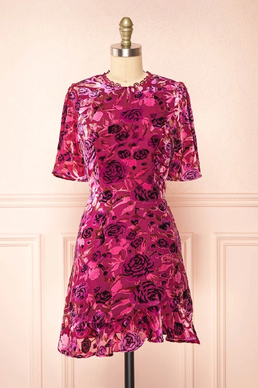 Sale Alert – Get Ready to Shop!Eudine | Short Violet Velvet Floral Dress