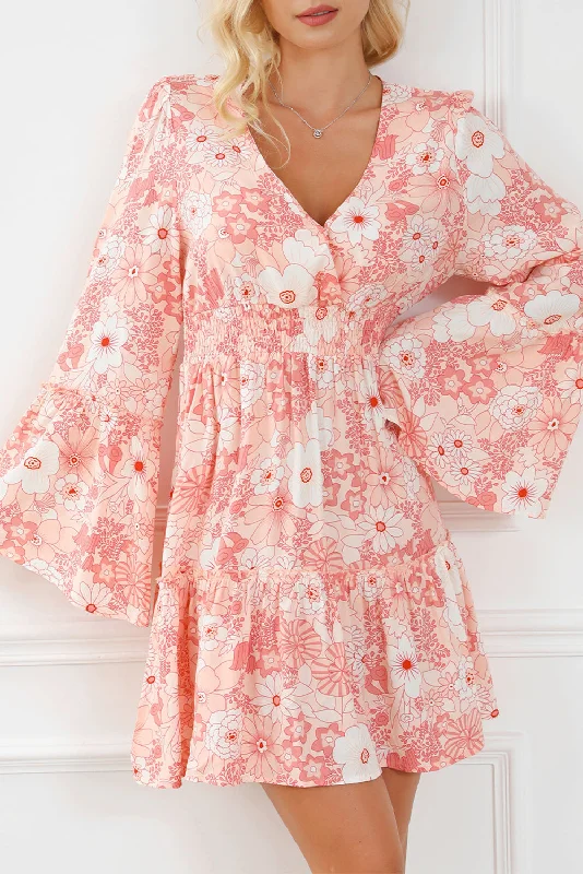 Score Big Savings Today!Floral Ruffle Bell Sleeve Dress