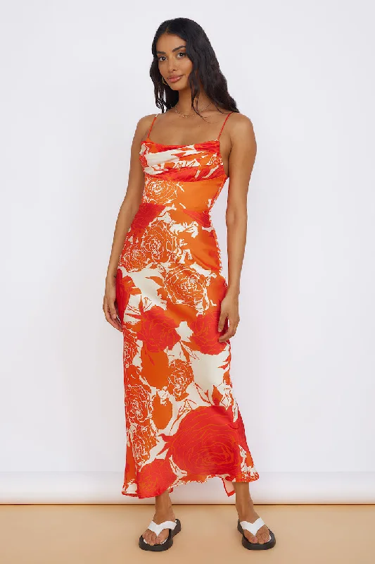 Limited Stock Available!Fresh Blossom Maxi Dress Orange
