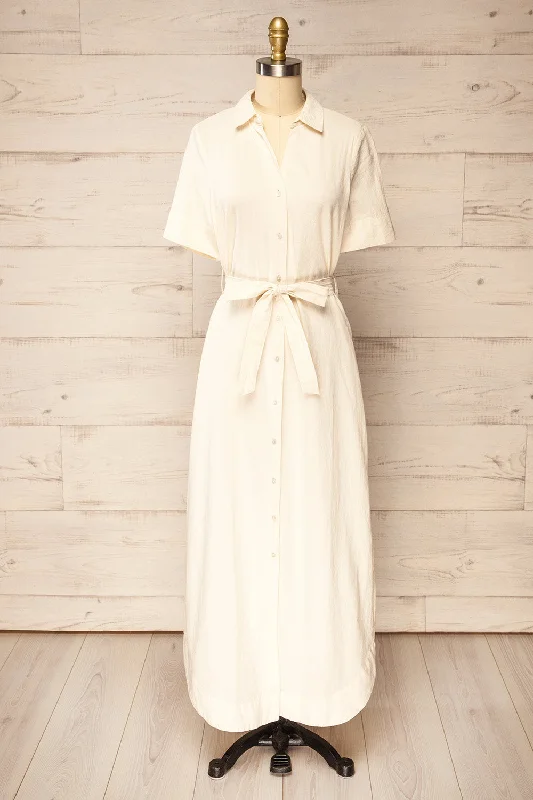 Buy One, Get One Free!Hyris Ivory | Long Shirt Dress w/ Belt