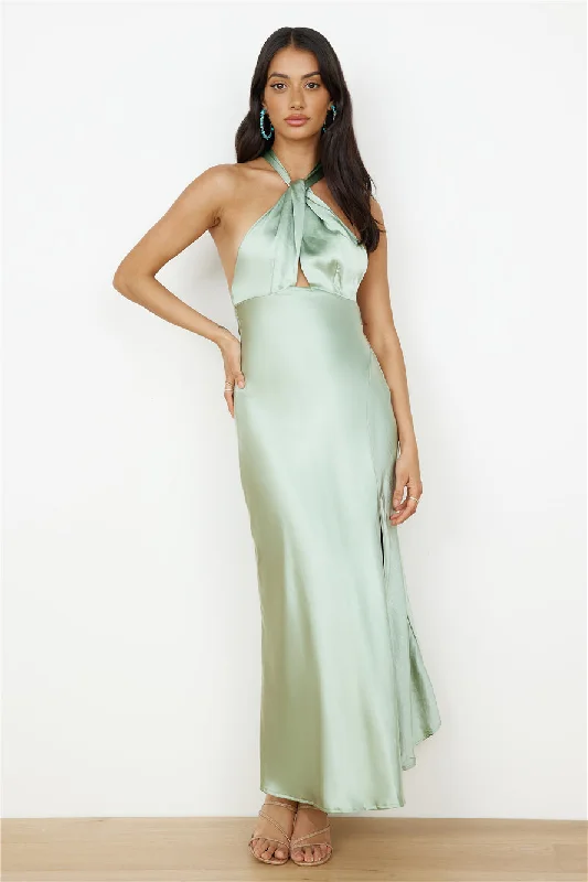 More Discounts, More Joy!In My Feelings Satin Maxi Dress Sage