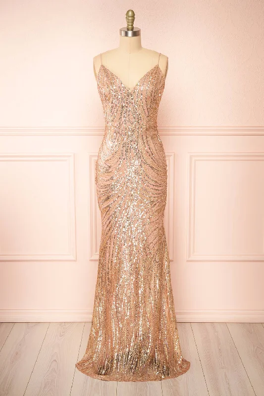 Save More with Every Purchase!Isolina Rosegold | Sparkly Sequin Maxi Dress