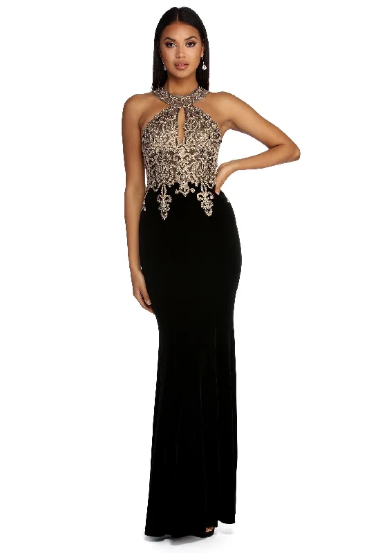 Price Drop Alert!Jeanette Formal Velvet Applique Dress