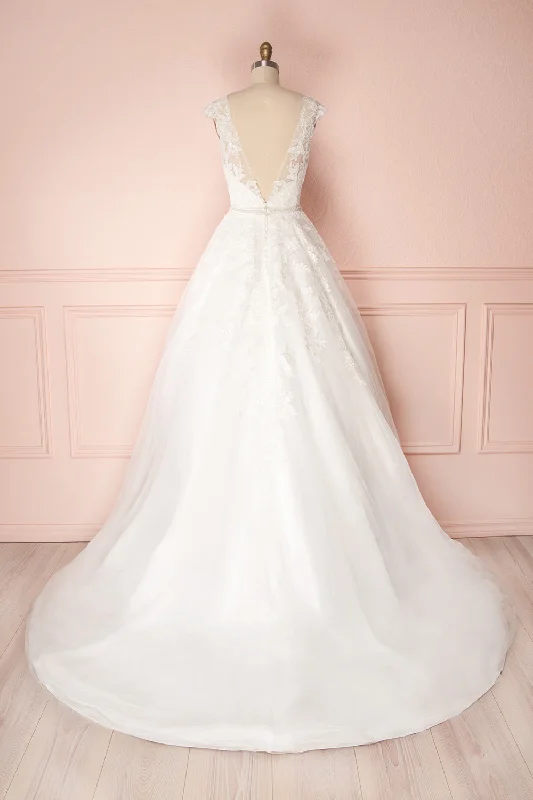 One Click Away from Big Savings!Lizavetta | Off-White Maxi Bridal Dress with Lace