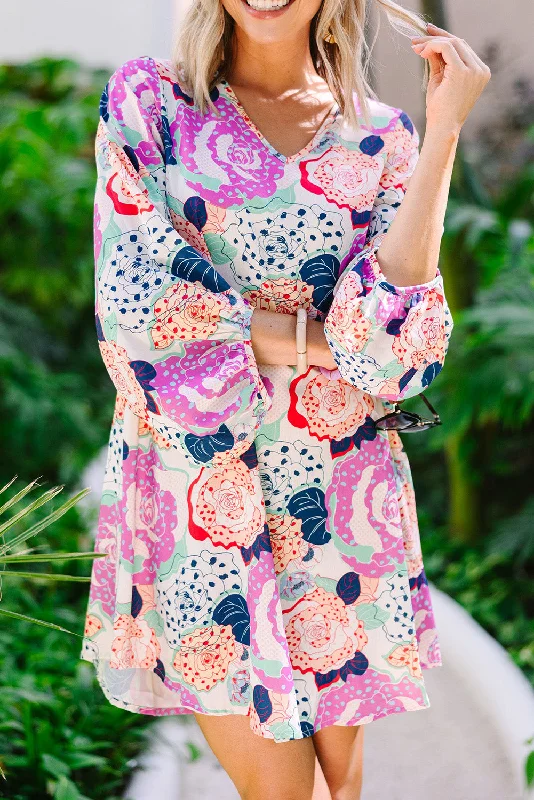 Save More When You Shop More!Floral Retro 3/4 Bubble Sleeve Dress