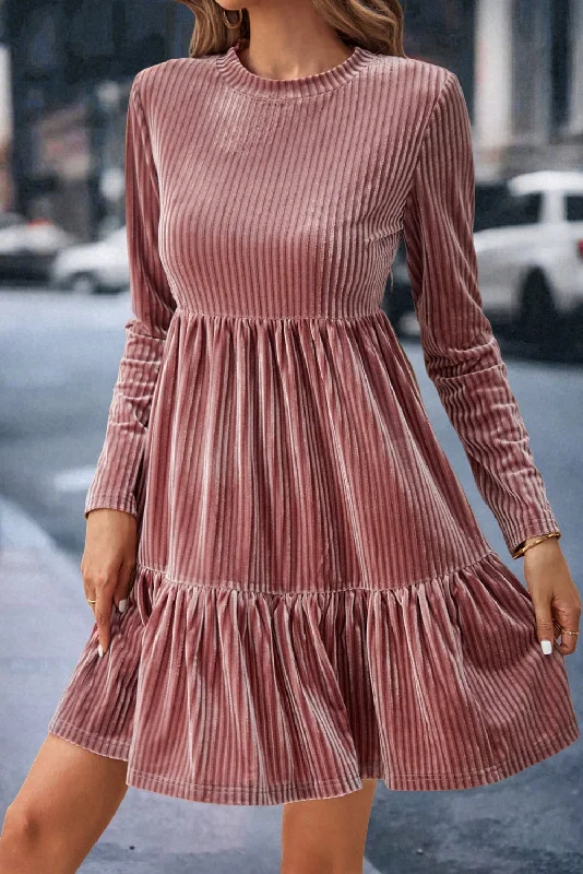 Time to Snag a Bargain!Velvet Long Sleeve Tiered Dress