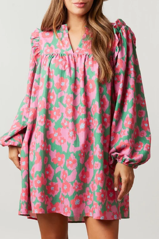 Time to Snag a Bargain!Floral Ruffled Babydoll Dress w/Pockets