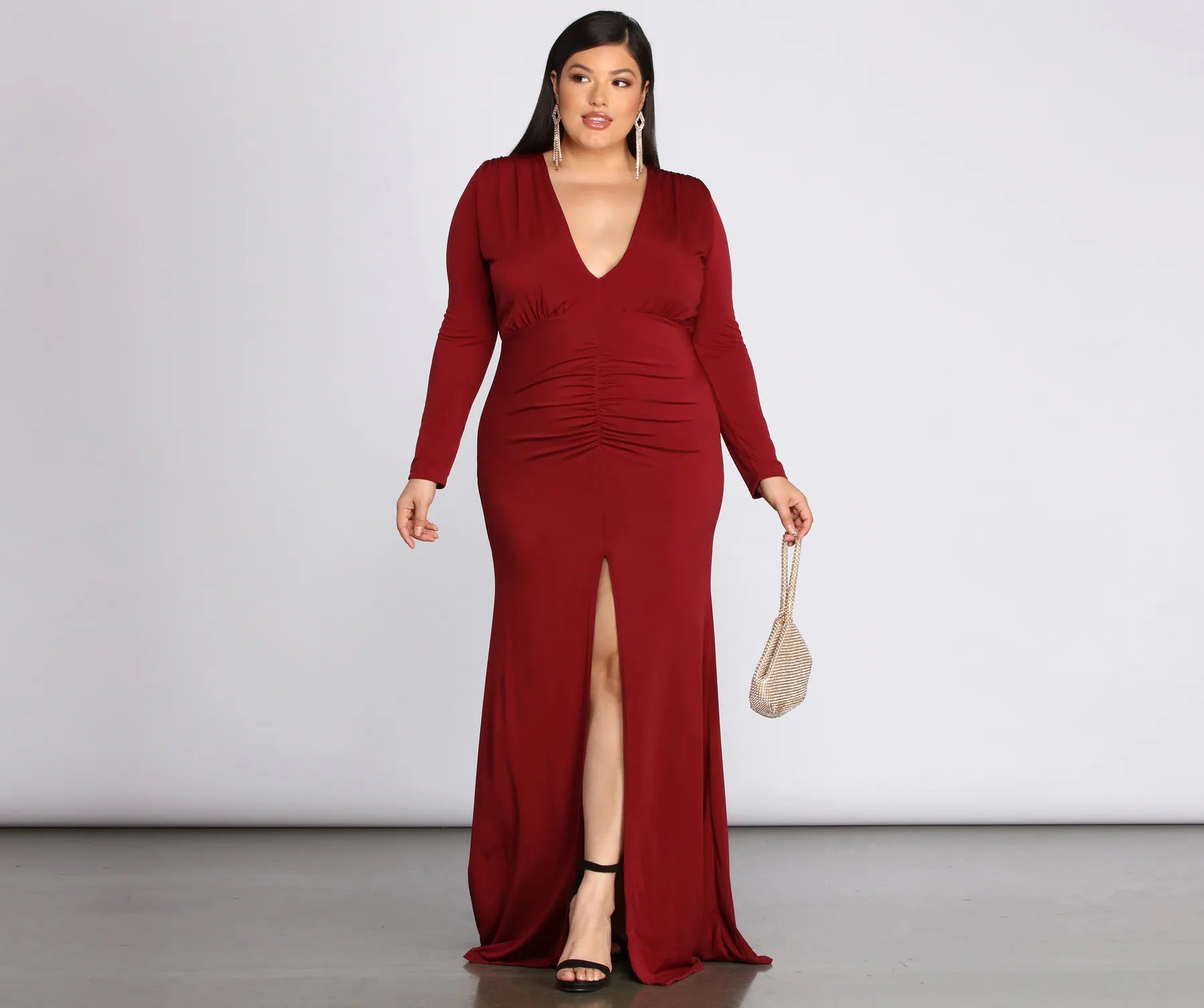 The Best Deals Won’t Wait!Plus Denise Formal Plunging Ruched Dress