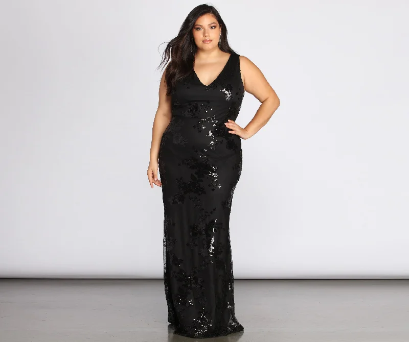 Get Ready to Save!Plus Nima Floral Sequin Dress