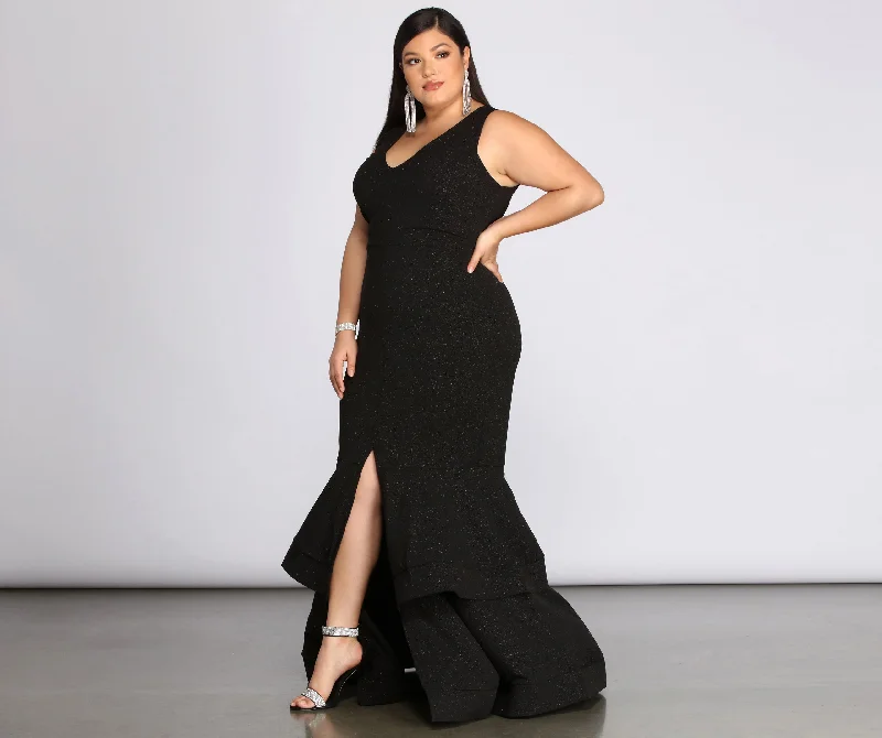 Instant Savings Await!Plus Sandra Glitter Ruffle Dress