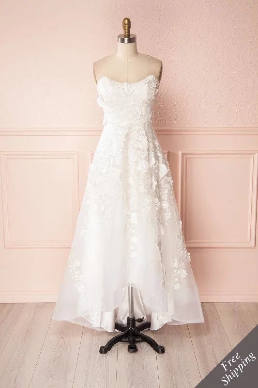 Your Shopping Spree Starts Here!Romaissa | White Floral Appliqués Bridal Bustier Gown