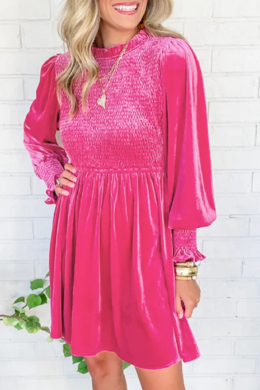 Seasonal Sale – Shop Now!Velvet Smocked Puff Sleeve Dress