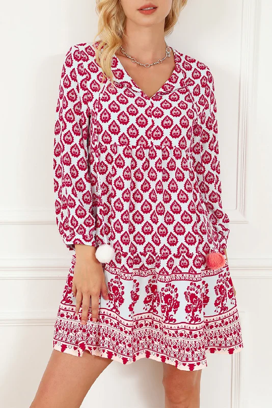 Every Deal is a Steal!Boho Floral 3/4 Puff Sleeve Dress