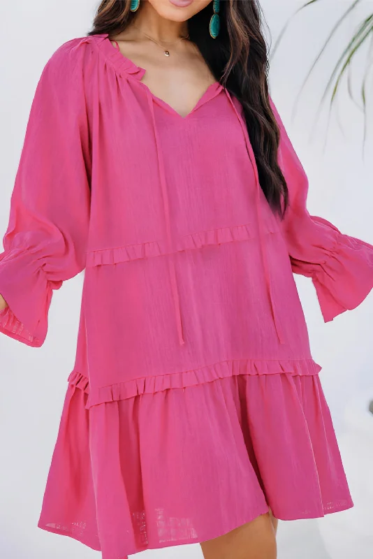 One Click Away from Big Savings!Split V Neck Frill Babydoll Dress