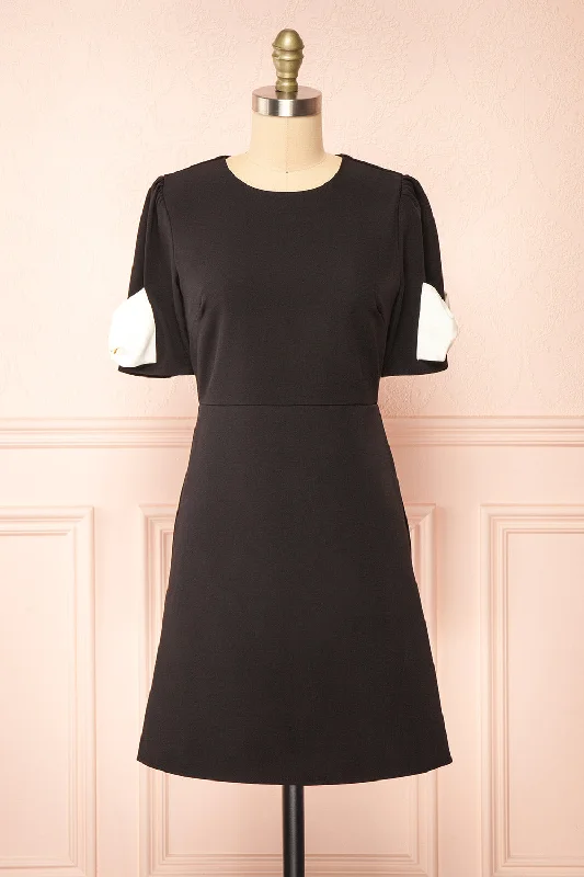 Buy More, Pay Less!Rosette | Short Black Dress w/ White Bows