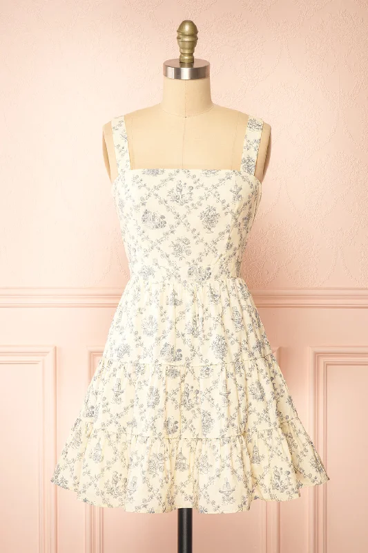 Sale Alert – Get Ready to Shop!Selvina | Short Beige Dress w/ Vintage Motif