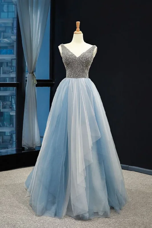Must-Have Deals Inside!2021 a-line beaded blue long prom dress formal dress    cg20506