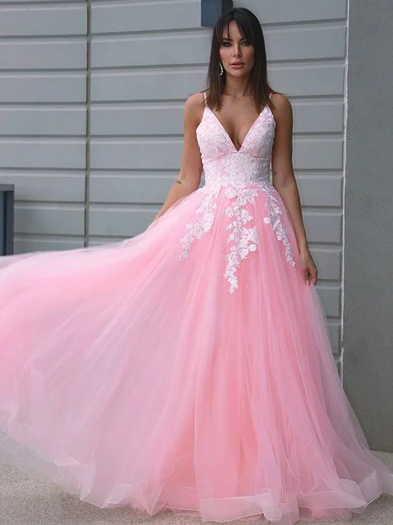 Your Exclusive Offer Awaits!2021 A-Line Tulle V-neck Long Pink Prom Dresses cg20517 Your Exclusive Offer Awaits!2021 A-Line Tulle V-neck Long Pink Prom Dresses cg20517