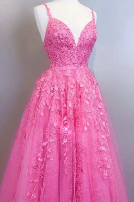 Save More When You Shop More!2021 hot pink lace appliques long prom dress formal dress cg20432 Save More When You Shop More!2021 hot pink lace appliques long prom dress formal dress cg20432