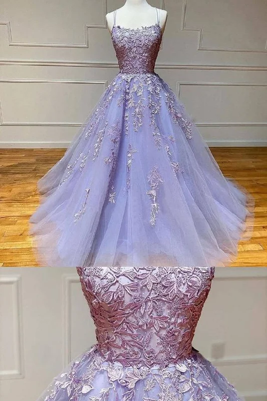 Buy One, Get One Free!2021 Lavender Lace Tulle Prom Dress with Appliques    cg20557