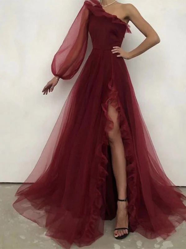 Flash Deals – Act Quickly!A-line Burgundy One Shoulder Elegant Modest Formal Long Prom Dresses PD295 Flash Deals – Act Quickly!A-line Burgundy One Shoulder Elegant Modest Formal Long Prom Dresses PD295