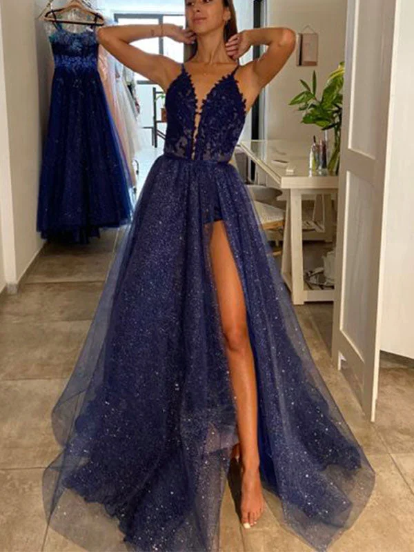 Buy More, Pay Less!A-line Navy Blue Sparkly Unique Party Modest Formal Long Prom Dresses PD293 Buy More, Pay Less!A-line Navy Blue Sparkly Unique Party Modest Formal Long Prom Dresses PD293