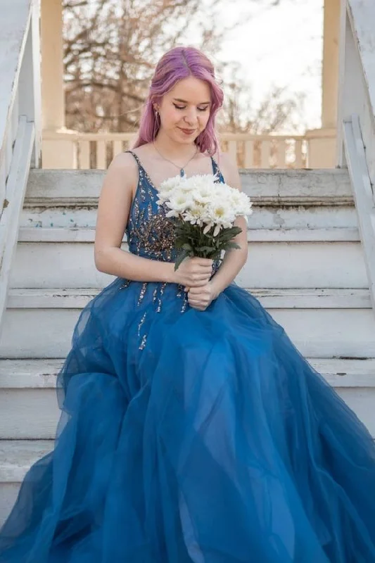 Score Big Savings Today!A-line navy blue tulle and silver sequins long formal dress prom dress cg20550 Score Big Savings Today!A-line navy blue tulle and silver sequins long formal dress prom dress cg20550