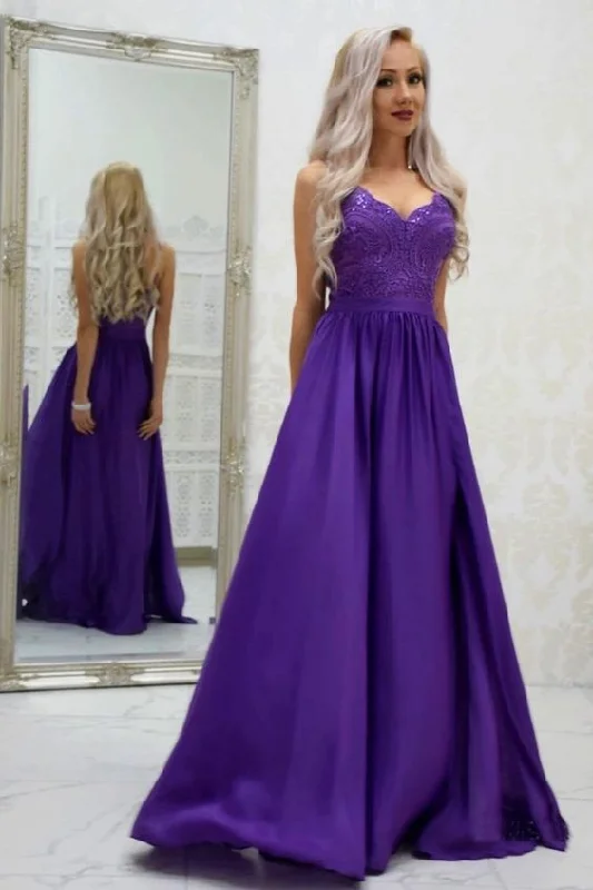 Steals and Deals Await!A-line Spaghetti Straps Grape Long Satin Prom Dresses Lace Top cg20474 Steals and Deals Await!A-line Spaghetti Straps Grape Long Satin Prom Dresses Lace Top cg20474