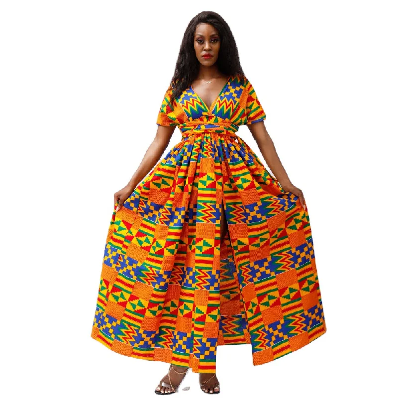 Shop the Hottest Deals!African Kitenge Lady Casual Styles Dress Designs Plus Size Woman'S Dresses Clothing Plus Size A-Line Print Skirts And Dresses