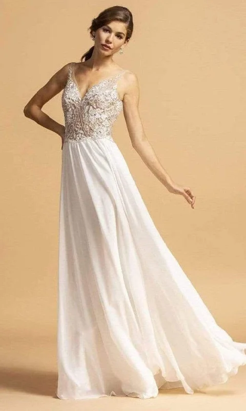 Lowest Prices Guaranteed!Aspeed Design - V-Neck Beaded A-Line Dress L2090