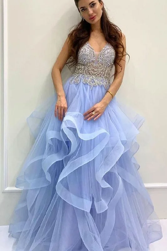 Mega Sale Happening Now!beaded A-line blue tiered long formal prom dress party dress cg20386 Mega Sale Happening Now!beaded A-line blue tiered long formal prom dress party dress cg20386