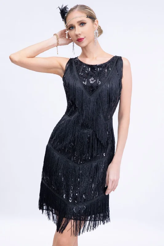 Grab Yours Before It’s Too Late!Black Fringed 1920s Gatsby Dress with Sequins