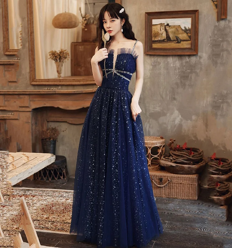 Everything Must Go!BLUE TULLE LONG A LINE PROM DRESS BLUE EVENING DRESS    cg20546