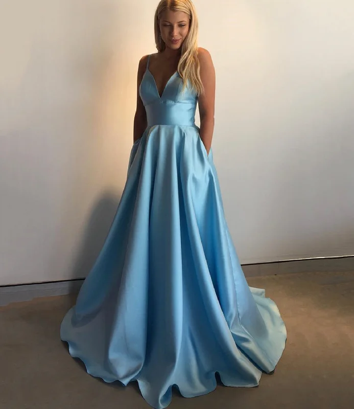 Exclusive Offers You’ll Love!BLUE V NECK SATIN LONG A LINE PROM DRESS EVENING DRESS cg20530 Exclusive Offers You’ll Love!BLUE V NECK SATIN LONG A LINE PROM DRESS EVENING DRESS cg20530