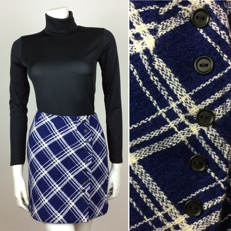 Buy More, Pay Less!BLUE WHITE CHECK WOOL MINI SKIRT BUTTON FRONT 60S 70S TRUE VINTAGE SZ 8 Buy More, Pay Less!BLUE WHITE CHECK WOOL MINI SKIRT BUTTON FRONT 60S 70S TRUE VINTAGE SZ 8