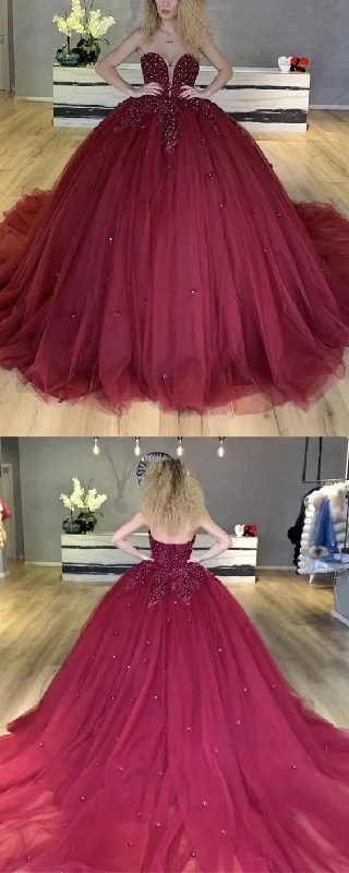 Unbeatable Prices!Burgundy tulle ball gown quinceanera dress with lace flowers sweetheart Prom Dress cg20393 Unbeatable Prices!Burgundy tulle ball gown quinceanera dress with lace flowers sweetheart Prom Dress cg20393