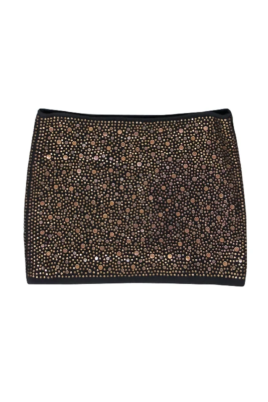 Get More for Less!Cecilia de Bucourt - Black Mini Skirt w/ Bronze Studs Sz S