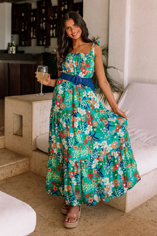 Save Like Never Before!Chasing Sunshine Floral Maxi in Turquoise