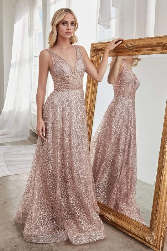 Save More with Every Purchase!Cinderella Divine - CJ256 V-Neck Glitter Print A-Line Prom Gown Save More with Every Purchase!Cinderella Divine - CJ256 V-Neck Glitter Print A-Line Prom Gown