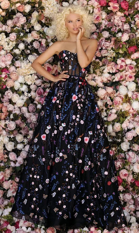 Mega Sale Happening Now!Clarisse - Strapless Sweetheart Embroidered A-Line Gown 8243 - 1 pc Black/Royalmulti In Size 8 Available