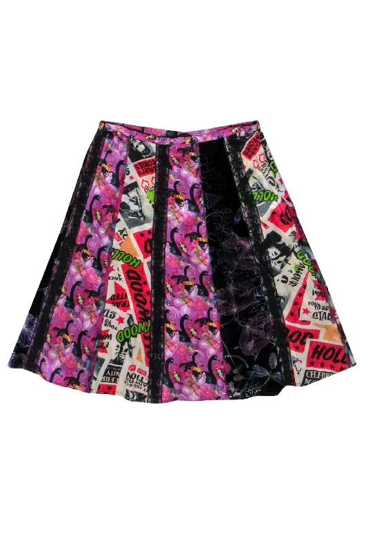 Buy More, Pay Less!Custo Barcelona - Multi Print Silk Midi Skirt w/ Lace Trim Sz XS Buy More, Pay Less!Custo Barcelona - Multi Print Silk Midi Skirt w/ Lace Trim Sz XS