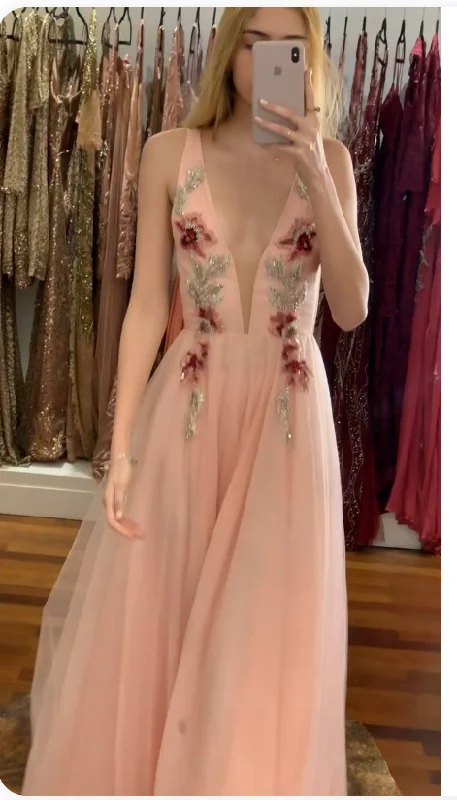 Limited Deals, Unlimited Savings!Deep V Neck Pink Long Prom Dress With Appliques cg20457 Limited Deals, Unlimited Savings!Deep V Neck Pink Long Prom Dress With Appliques cg20457