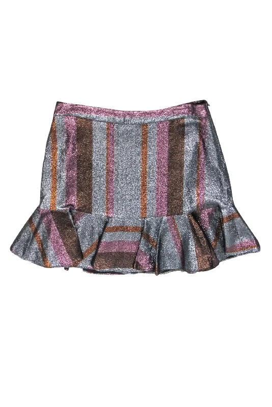 Exclusive Offers You’ll Love!Derek Lam - Silver, Orange, & Pink Stripe Metallic Skirt Sz 10
