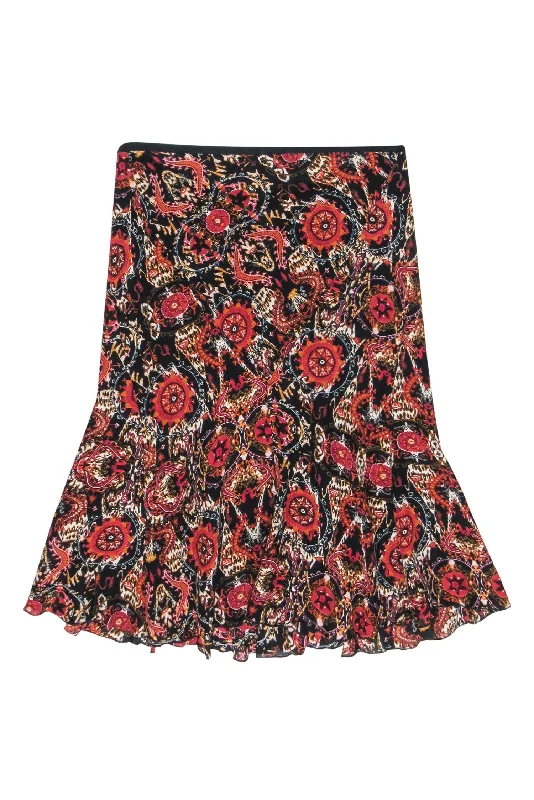 Save More Than Ever!Diane von Furstenberg - Black, Red & Orange Bohemian Print Silk Midi Skirt Sz 8