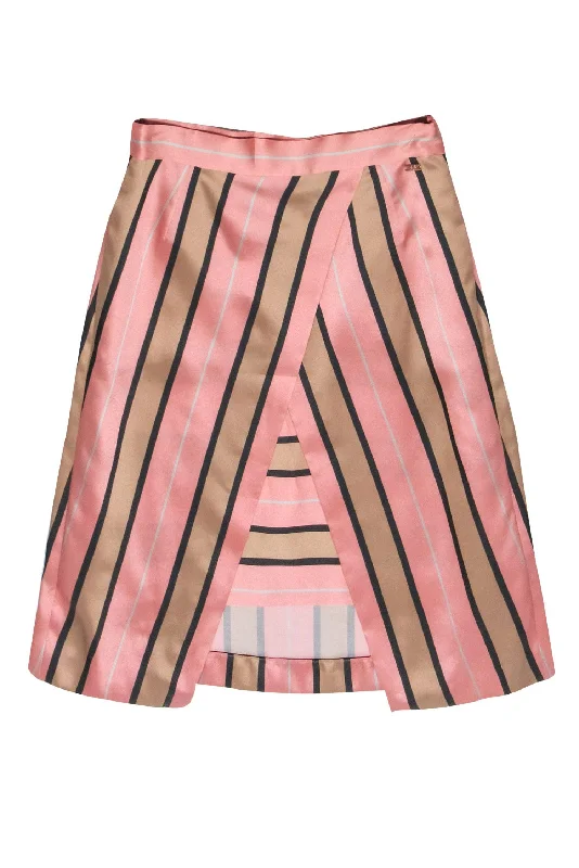Your Chance to Save is Now!Escada - Pink, Tan & Grey Striped Crisscross Skirt Sz 4