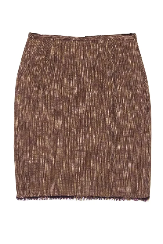 Save More with Every Purchase!Etcetera - Brown & Purple Wool Mini Skirt w/ Frayed Hem Sz 6
