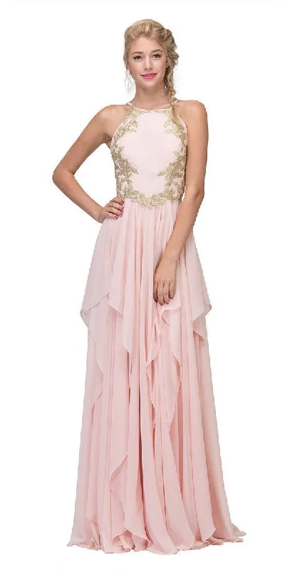 Save More with Every Purchase!Eureka Fashion - 6036 Appliqued Halter Asymmetrical Cascade Gown Save More with Every Purchase!Eureka Fashion - 6036 Appliqued Halter Asymmetrical Cascade Gown