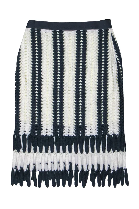 Mega Sale Happening Now!Eva Franco - Navy & White Crochet Midi Skirt w/ Fringed Hem Sz M Mega Sale Happening Now!Eva Franco - Navy & White Crochet Midi Skirt w/ Fringed Hem Sz M