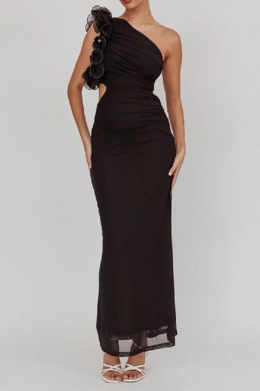 Enjoy Huge Discounts Now!FELICINE ONE SHOULDER MESH MAXI DRESS - Black