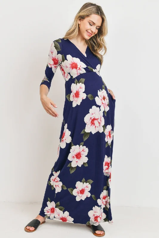 Shop Today, Save Tomorrow!Floral 3/4 Sleeve Maternity/Nursing Maxi Dress